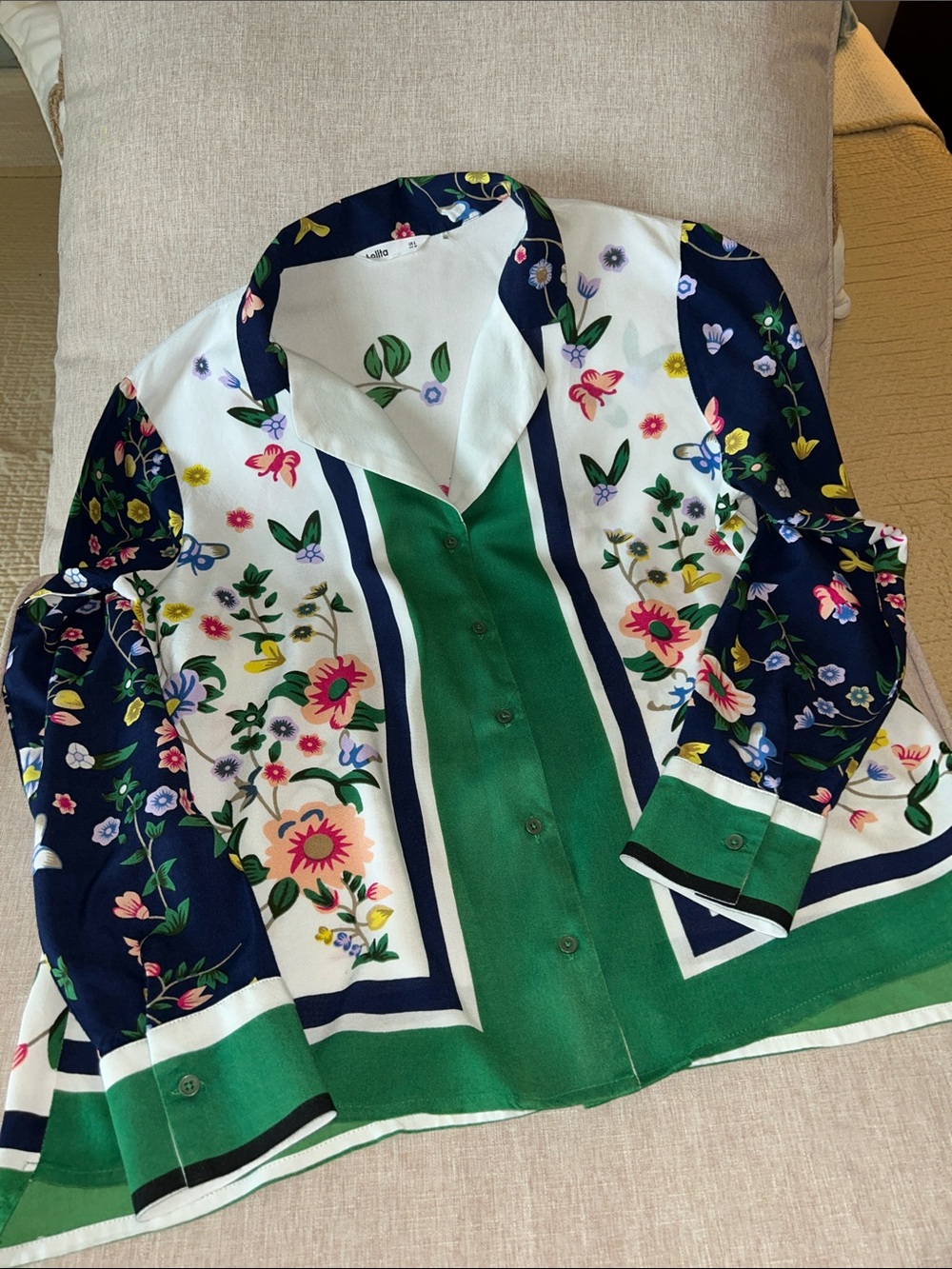 Lolita Navy Trim Floral Blouse with White Base